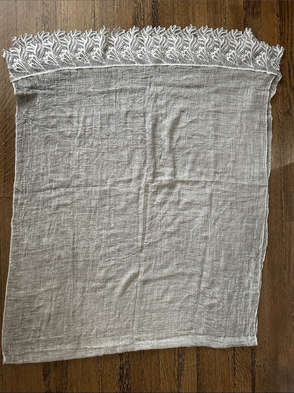 Lightweight Grey Scarf with Lace Trim